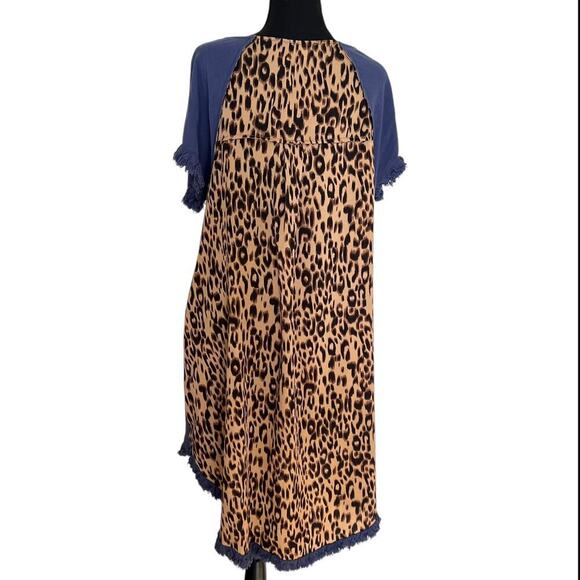 Umgee USA High Low Linen Blend Animal Print Dress Blue Size Large - Picture 2 of 8